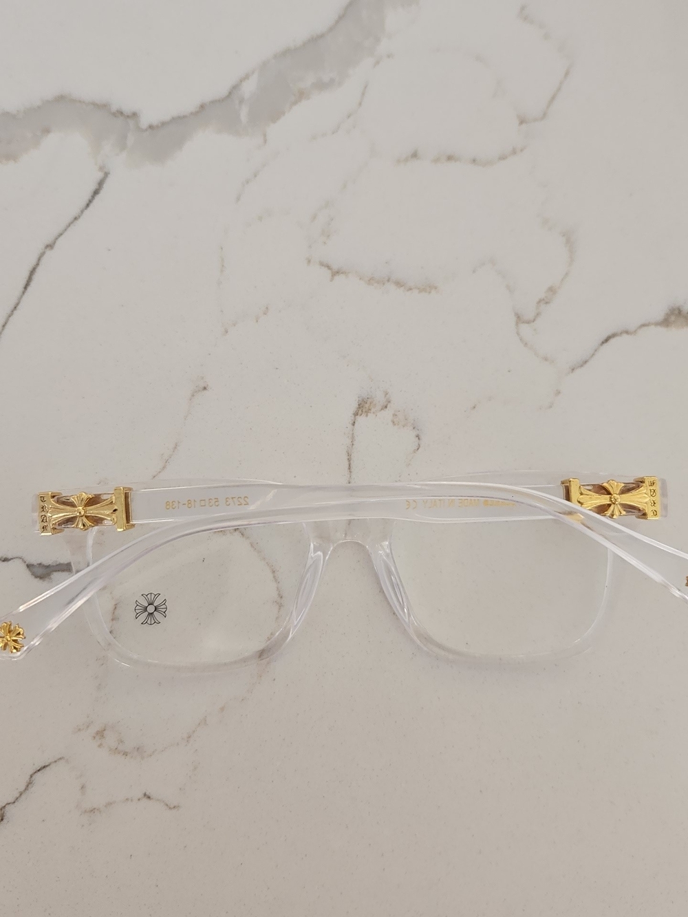 Chrome Hearts Clear Frame Glasses with Gold Floral Accents - Picture 3 of 4